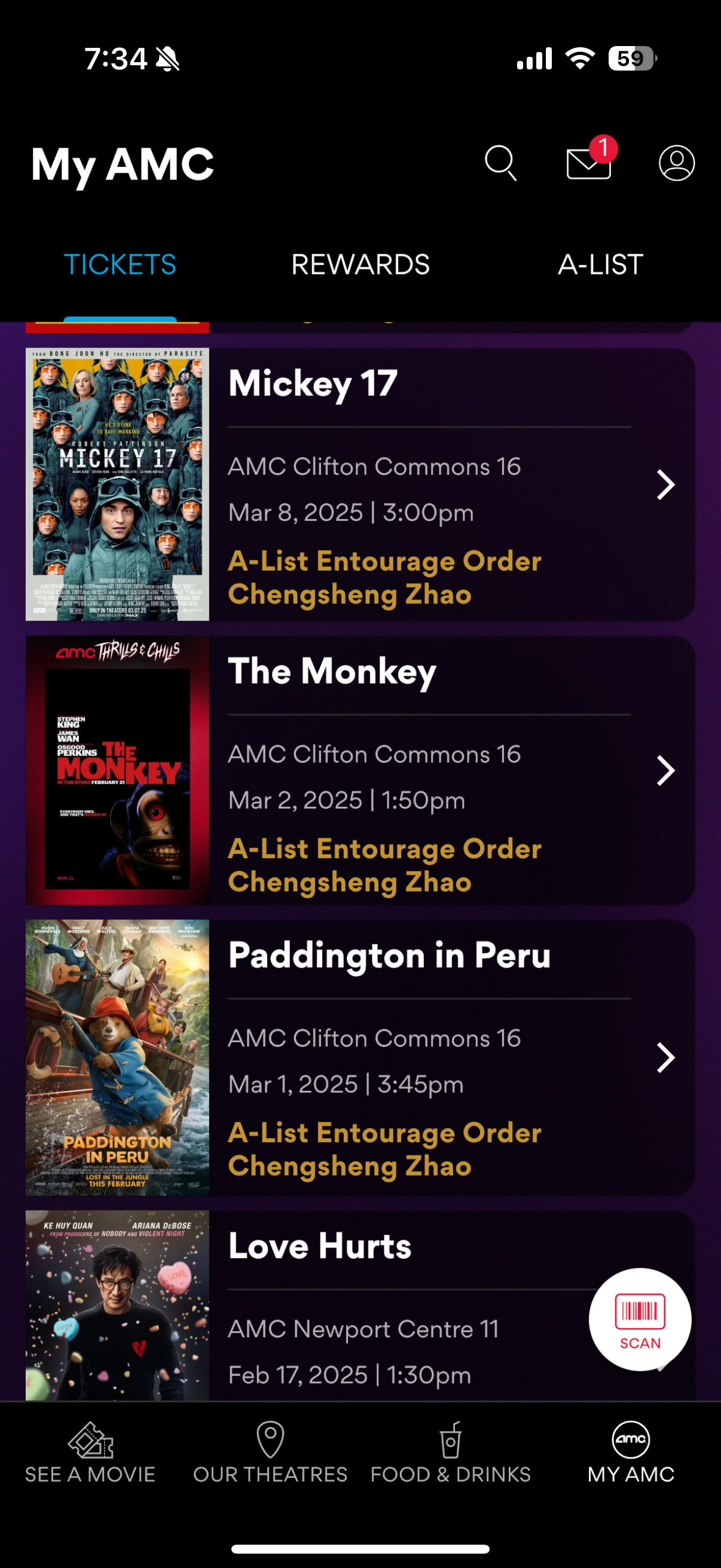 AMC movie list snapshot